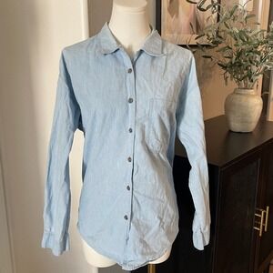VTG 90s Button up Bushwacker Shirt Womens L Blue Denim Floral Buttons
